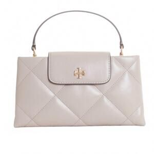 NEW TORY BURCH women's kira diamond quilt east west top handle bag in light ston